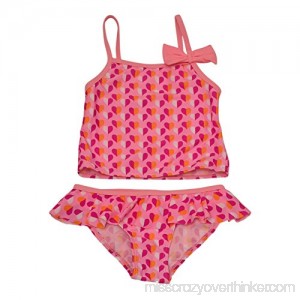Starfish Little Girls Pink Heart Print Bow Tankini Ruffle 2 Pc Swimsuit 2-4T 2T B075TY78FG